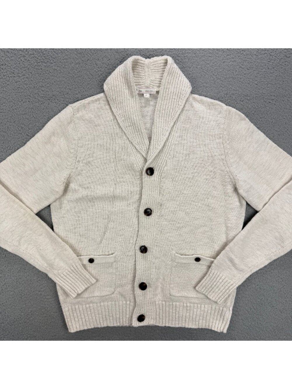 GAP Cardigan Mens Large L Off White Slub Shawl Collar Knit Button Up Sweater